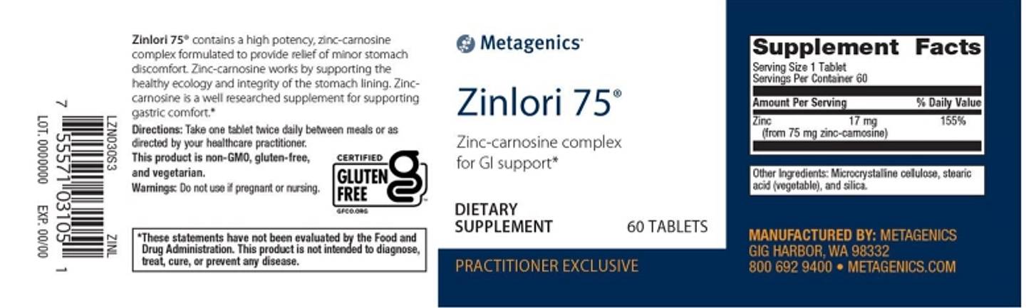 Metagenics, Zinlori 75 label